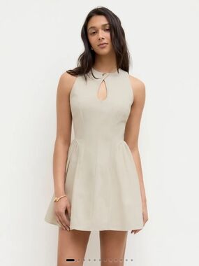 Cider Cream Keyhole Collar Sleeveless Mini Dress
